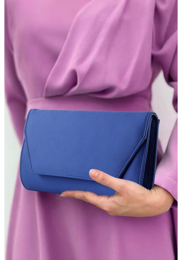 Erkan Saçmacı Lacivert Saten Zincir Askılı Manyetik Kapaklı İç Cepli Zarif Abiye El Çantası Lacivert