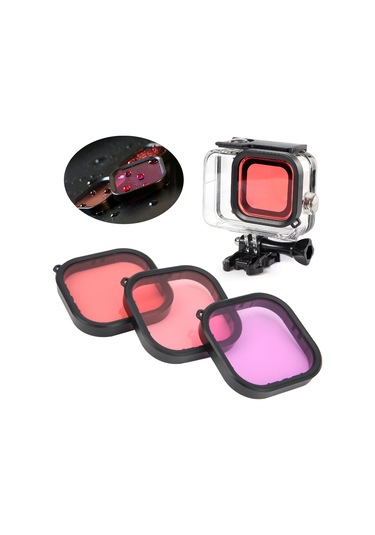 Konesam Telesın Su Altı Renk Düzeltme Filtre Seti - Mor, Kırmızı, Macenta - Gopro 9 Su Geçirmez Kılıf İçin - 5-25m Derinliklerde Renk Tamiri
