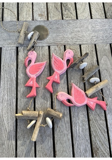 Eskitme Boyalı Ahşap Flamingolar Pembe Askılı Süs /flamingo Temalı Duvar Balkon Dekoru