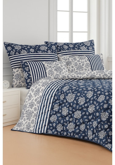 Cayprus Çift Kişilik Kapitone Dolgulu Pike 4 Mevsim Baklava Dsn Yastık Kılıfı Dahil 200x230cm Lacivert