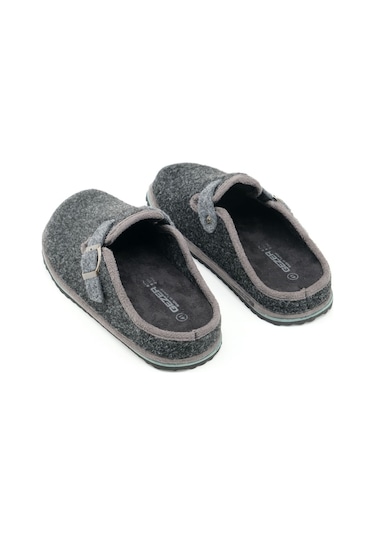 Gezer Kışlık Erkek Fashion Tokalı Ayarlanabilir Keçe Ev Bahçe Terlik Antrasit