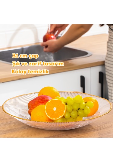 Porsima 31581 Capira Altın Yaldızlı Cam Meyvelik Sunumluk 31 Cm