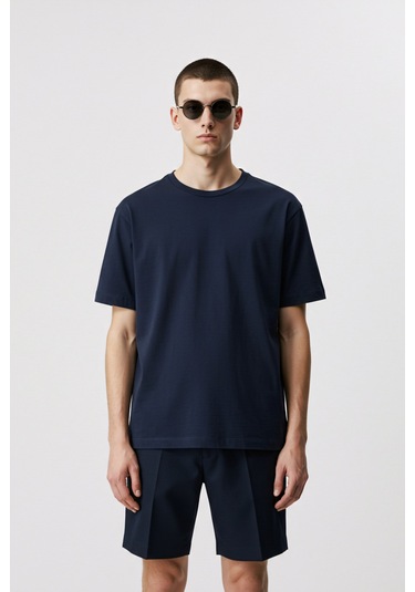 Erkek Oversize Basic Tişört Unisex %100 Pamuk Rahat Kalıp Lacivert