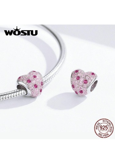 Novahub 925 Ayar Gümüş Aşk Boncuk Pembe Zirkon Fit Orijinal Kolye Bilezik Takı Wostu Romantik Genç Kız Gümüş