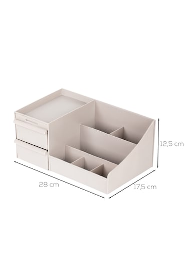 Porsima 5305 Çok Amaçlı Organizer 2 Çekmeceli Kozmetik Parfüm Krem Takı Makyaj Düzenleyici Cappuccino