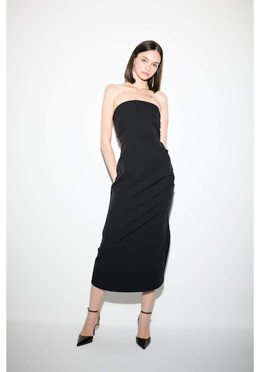 DeFacto Bodycon Straplez Siyah Midi Abiye Elbise D0985AX24SMBK81 DeFacto Bodycon Straplez Siyah Midi Abiye Elbise D0985AX24SMBK81