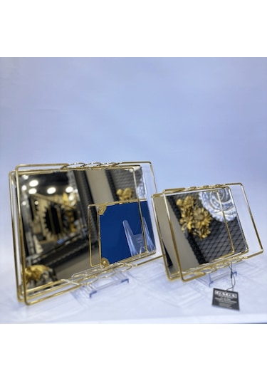 2'li Halkalı Cam Kare Tepsi Gaga-801