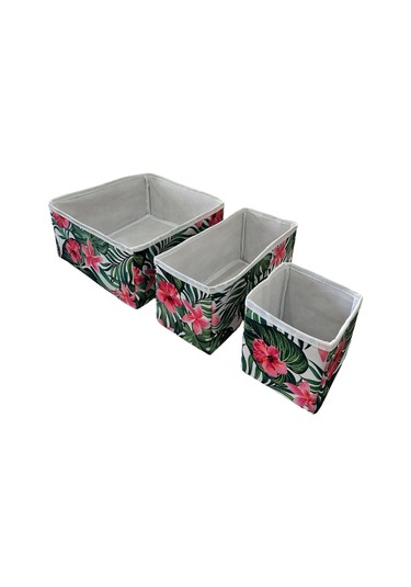 3'lü Çekmece İçi Çamaşır Düzenleyici Çocuk Odası Katlanır Saklama Kutusu Organizer Set-yeşil Yaprak Siyah