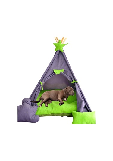 Mavi Vitrin Büyük Irk Köpek Çadırı Yıkanabilir Yırtılmaz Kumaş Minderli 140 CM + Yastık