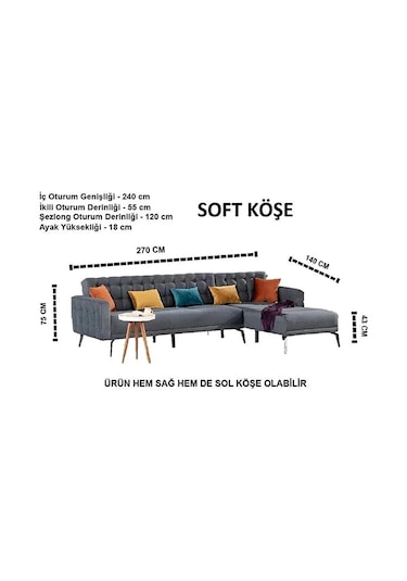 Bonn Yataklı Köşe Koltuk Takımı - Gri