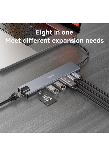 Yesido Hb27 8'i 1 Arada Tip-c 3.1 Çok İşlevli Hub Adaptör Yerleştirme İstasyonu Koyu Gri