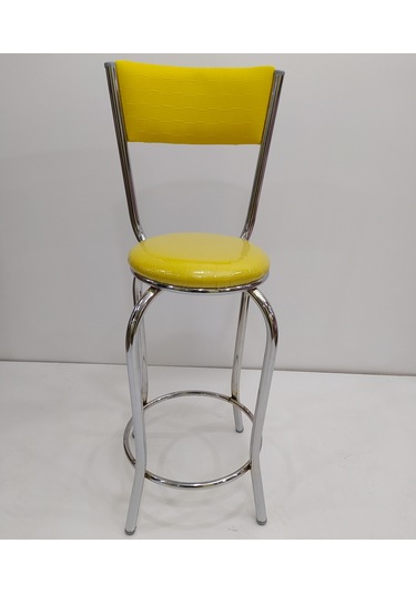 Sandalye BAR Tipi Yüksek Model 1adet SARI Suni deri döşem Metal Transmisyon Çelik nikelaj El Yapım Sarı