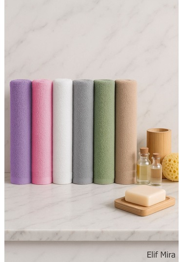 6 Lı Softtouch El Yüz Banyo Havlusu Seti %100 Pamuklu 50x90 Cm Mor