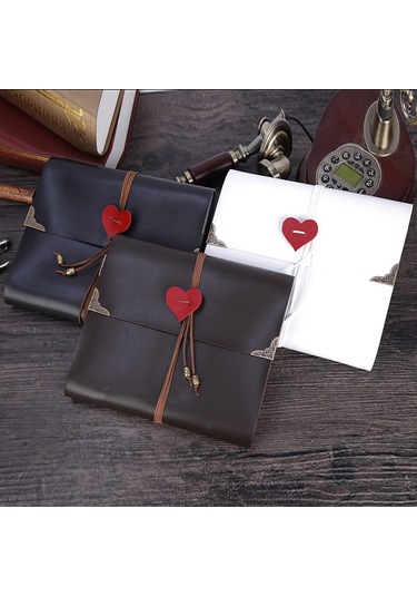 Dıy Yaratıcılık Gevşek Yaprak İmitasyon Deri Retro Aşk Kalp Kilidi Desen Hatıra Fotoğraf Albümü, Boyut: L