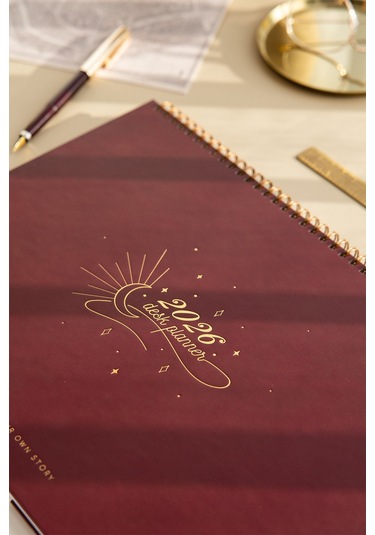 2026 Haftalık Spiralli Masaüstü Planlayıcı 24x34 Cm - Desk Planner Bordo Bordo