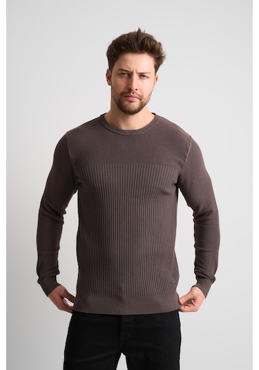 Alexandergardı Dokulu Desenli Erkek Triko Kazak Koyu Kahverengi
