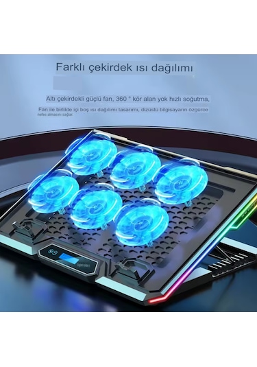 6 Fanlı Laptop Notebook Soğutucu Ledli 2 Usb Led Işıklı Dizüstü B
