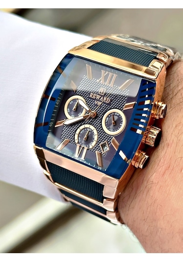 Reward Lacivert Renk Fonksiyonlar Aktif Silikon Metal Kordon Erkek Kol Saati + Bileklik Hediyeli Nda130