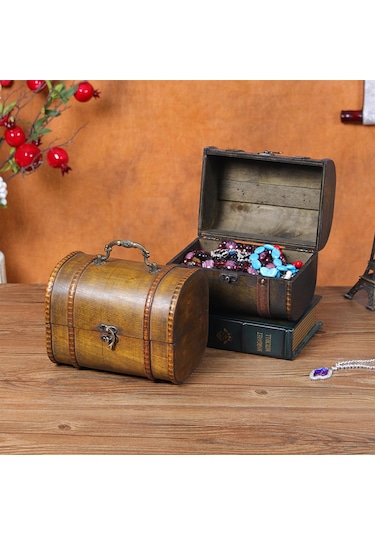 Homyl Biblo Kutusu Menteşeli Hazine Sandığı Süs Ahşap Kahverengi