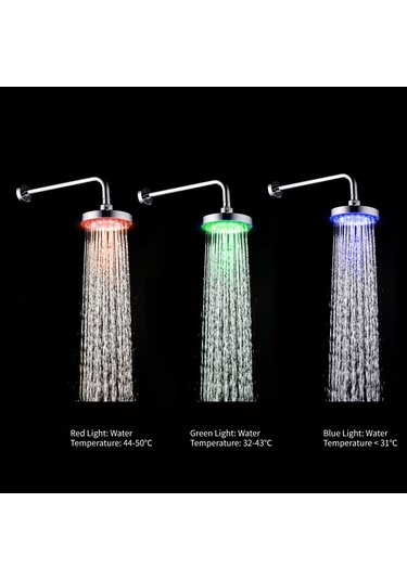 Wezone 6 İnç Dairesel Led Duş Başlığı - Su Akışı İle Çalışır, 3 Renk Sıcaklık Algılama, Yüksek Basınçlı, Anti-tıkanıklık, Abs Malzeme, G1/2 İç Vida Bağlantı Borusu Hariç Diğer