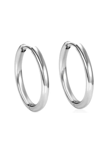 Flybuy 2 Adet Yuvarlak Halka Küpe, Kadın Erkek A1 Gümüş Paslanmaz Çelik, 20mm Dairelik, Moda Ve Trendli Stille/ Gümüş