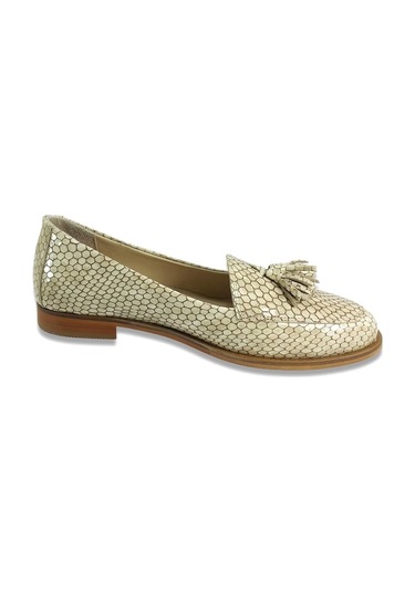 Albini A-10761 Kadın Deri Loafer Ayakkabı Krem Kroko Rugan Krem