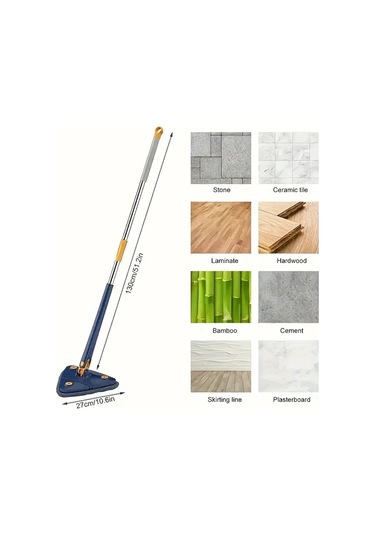 Xuweiwei Mavi 360 Derece Dönebilen Uzun Saplı Temizlik Paspası Islak Ve Kuru Çift Kullanımlı Zemin Duvar Cam Temizliği