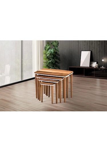 Nivemeshome Hilal Ceviz-krem Zigon Sehpa Ceviz-krem