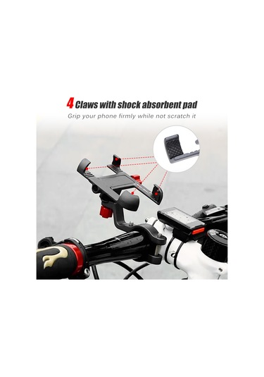 Fosenze Motosiklet Bisiklet Telefon Tutucu, Alüminyum, 360 Dönebilen, 25-31.8mm Direk Uyumlu, 55-95mm Genişlik Ayarı, Siyah