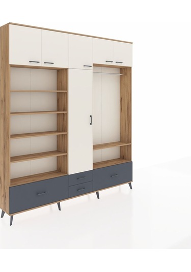Arges Dolap 18 Raflı 4 Çekmeceli Tek Askılı 220x30x243 Çam-aytaşı/antrasit Aytası/antrasıt