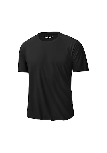 Erkek %100 Pamuk Slim Fit Sporcu Tişört Basic Bisiklet Yaka Kısa Kollu T-shirt SIYAH