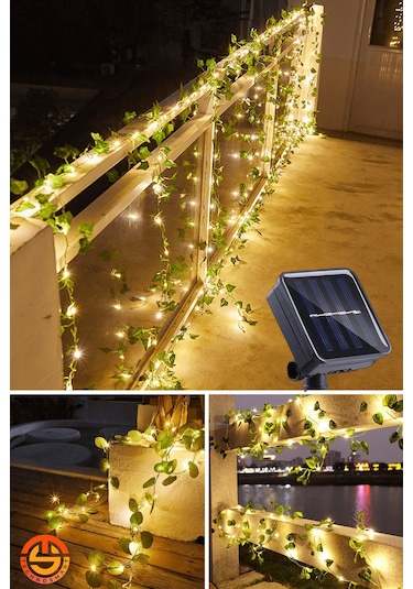 Technosmart Solar 50 Ledli Yeşil Yapay Yapraklı 5 Mt Dekoratif Bahçe Aydınlatma Balkon Süsleme Çok Renkli