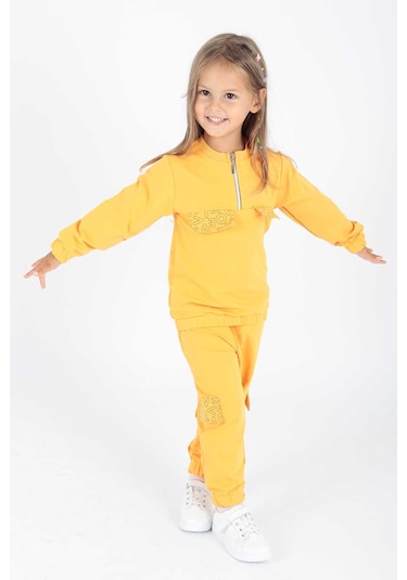 Ahengim Kız Çocuk Cepleri Baskılı Eşofman Takımı Ak2232 HARDAL