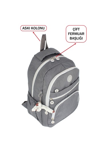 Dada Okul Sırt Çantası Gri Ortaokul Lise Geniş İç Hacim Ortopedik Su Geçirmez Kumaş Gri