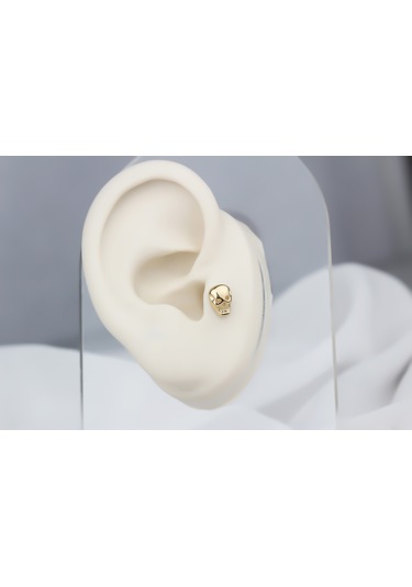 Glorria Altın Kuru Kafa Tragus Piercing Altın