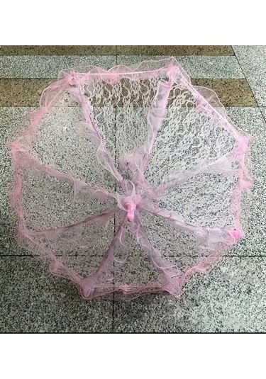 Atay Garage Şemsiye Gelin-düğün-özel Günler İcin Pembe Düz Renk Dantelli 60-58 Boyutlarinda Pembe