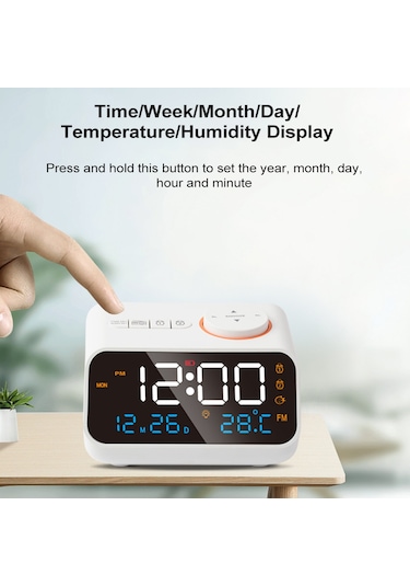 Büyük Led Ekranlı Dijital Çalar Saat 0-100% Dimmer Beyaz