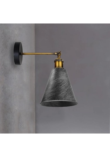 Riolight Vintage,rustik Fırçalı Gri Patinalı Eskitme Mafsallı Hareketli Başlık Metal Duvar Aplik Rio Light
