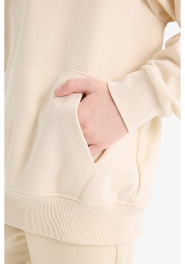 Defacto Erkek Çocuk Basic Düz Kapüşonlu Sweatshirt E9558a825auer103 Ekru