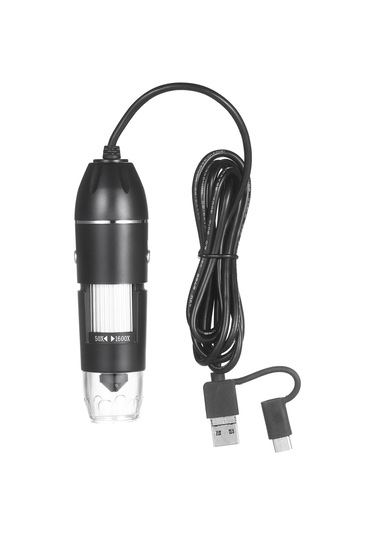 Otg Fonksiyonlu Usb Dijital Zoom Mikroskop Büyüteci, 8-led Işığı, 1600x Büyütme İle Standlı Büyüteç Siyah