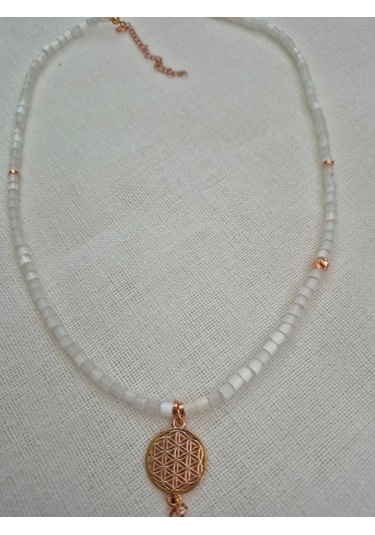 Sedef Boru Boncuklu Yaşam Çiçeği Kolye Uçlu Bayan Kolye