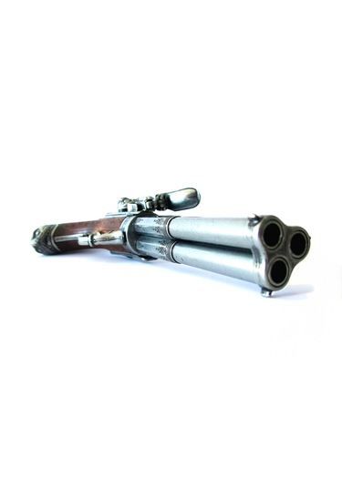 Denix Dekoratif Replika Revolving 3 Barrel Flintlock Pistol