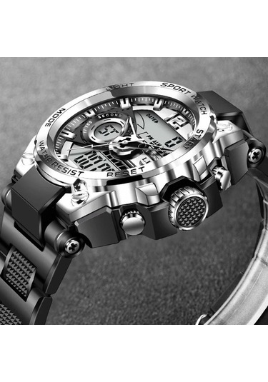 Lıge Yeni Spor Erkek Saatleri Top Marka Lüks Askeri Kuvars İzle Erkekler Su Geçirmez Gümüş&black