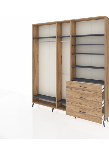 Arges Dolap 9 Raflı 3 Çekmeceli 3 Askılı 220x30x243 Çam-antrasit/çam Antrasıt/atlas Çam