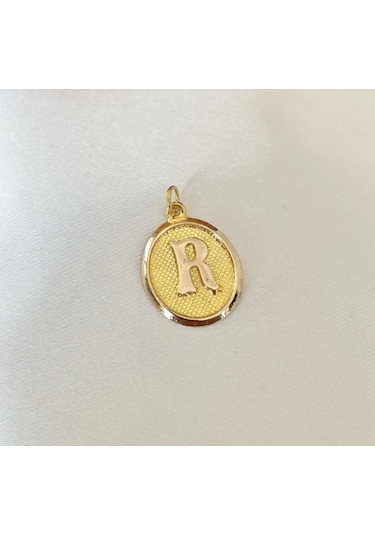 14 Ayar Altın Vintage Oval R Harf Kolye Ucu