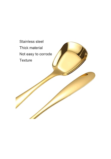 Sones Küçük 304 Paslanmaz Çelik Kaşık Parlak Kalınlaştırılmış Düz Başlı Düz Tabanlı Servis Kaşığı, Renk: Gül Altın