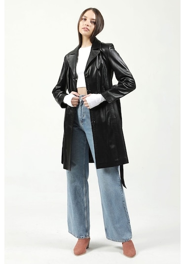 Dericlub Neri Gerçek Deri Kadın Kaban Siyah