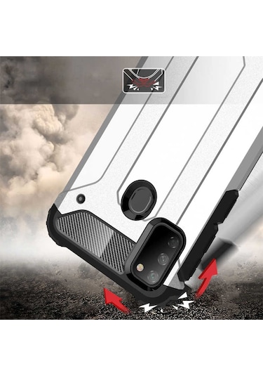 Noktaks - Samsung Galaxy Uyumlu M21 - Kılıf Çift Katman Zırh Tank Crash Military Kapak - Gold