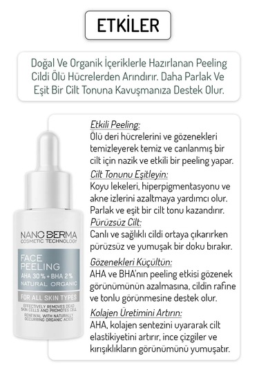 Nanoderma Face Peeling %30 Aha %2 Bha Cilt Tonu Eşitleyici Leke K