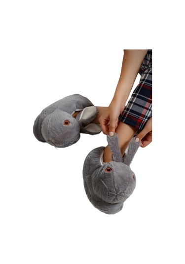 Peluş Tavşan Figürlü Kaymaz Ve Ses Yapmaz Ev Panduf Füme-füme Füme